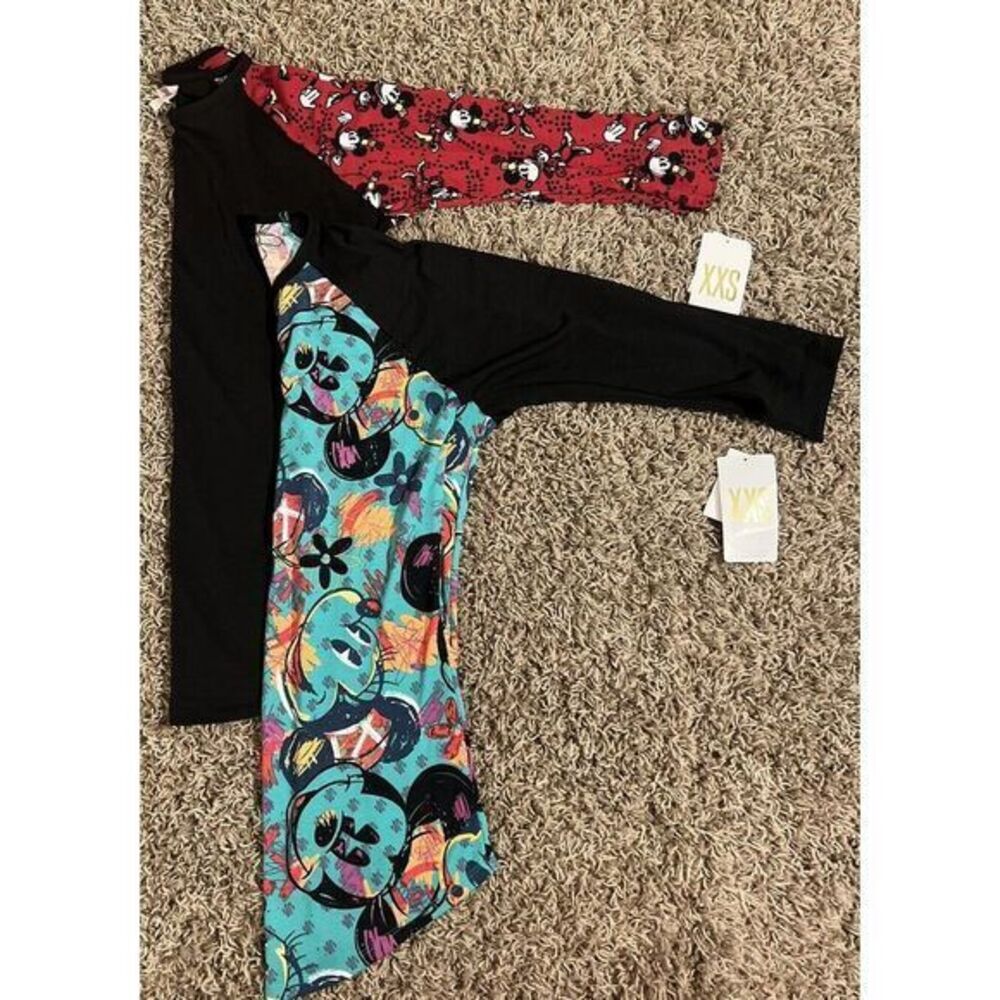 NEW-LOT 2‎ Womens Lularoe DISNEY Randy Baseball Tee T-Shirts Mickey Minnie XXS